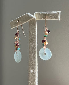 Icy Petite Jade Donuts, Garnet, Turquoise 14kGF Earrings