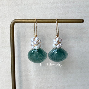 Eli. J Exclusive: Bluish-Green Type A Seashells & Pearls 14kGF Earrings