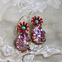 Load image into Gallery viewer, Vintage Red Teardrop Glass Gems, Flowers &amp; Turquoise 14kGF Earrings