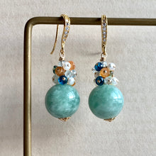 Load image into Gallery viewer, Type A Green Jade Balls &amp; Gemstones Gold Earrings