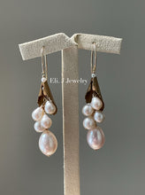 Load image into Gallery viewer, Lily: Vtg Brass Lily, Ivory Freshwater Pearls Earrings