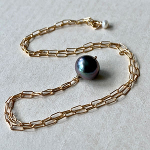 AAA Dark Rose Tahitian Pearl on 14kGF Link Necklace