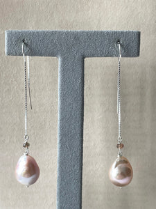 Large Pink Edison Pearls, Andalusite 925 Silver Threaders