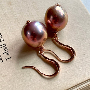 Deep Metallic Pink Pearls on 14k Rose Gold