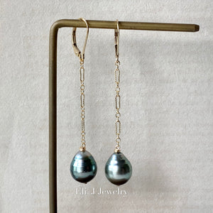 Eli. J Exclusive: Bluish-Green Type A Jade Shells, AA Tahitian Pearls Interchangeable 14kGF Earrings
