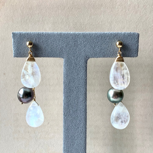 AAA Peacock-Rose Rainbow Moonstone 14kGF Earrings