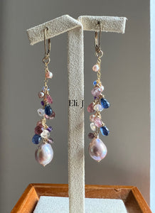Lavender Jade, Pink Edison Pearls & Gemstones Interchangeable 14kGF Earrings