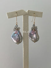 Load image into Gallery viewer, Silver Rainbow Baroque Pearls Labradorite Pink Zircon 14kGF Earrings