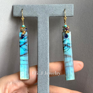 Kauai Beach- Labradorite Bars and Gems 14kGF Earrings