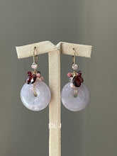 Load image into Gallery viewer, Large Lilac Lavender Jade Donuts, Garnet, Pearls 14kGF Earrings