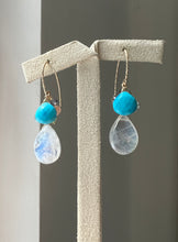 Load image into Gallery viewer, Turquoise, Rainbow Moonstone 14kGF Earrings