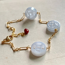 Load image into Gallery viewer, Carved Type A Lavender Jade &amp; Green Jade 14k Gold Filled Bracelets