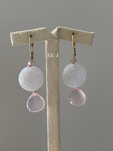 Lavender-Green Peony Jade & Rose Quartz Interchangeable 14kGF Earrings
