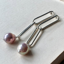 Load image into Gallery viewer, Lilac Edison Pearls on Silver Statement Link Earrings
