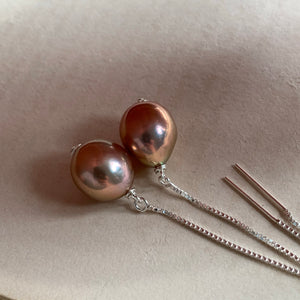Peachy Gold AAA Edison Pearls 925 Silver Threaders