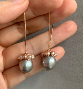 Silver & Pink Pearls 14kRGF Threaders