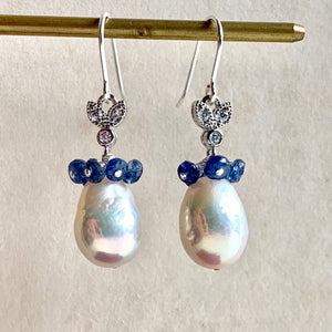 White Pearls, Sapphire & Bee on 925 Sterling Silver