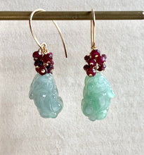Load image into Gallery viewer, Firecrackers! Pixiu Jade &amp; Rubies 14k GF Earrings