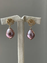 Load image into Gallery viewer, Purple Edison Drop Pearls on Rose Studs