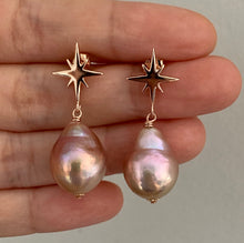 Load image into Gallery viewer, Peachy Pink Edison Pearls on Rose Gold Star Studs
