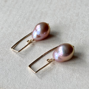 Pink AAA Edison Pearls (Hand Forged) 14kGF Earrings