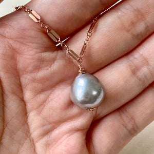 Silver Baroque Drop Pearl 14kRGF Necklace