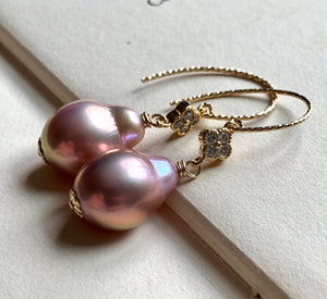 Pink Drop Edison Pearls & Zirconia Clover 14k GF