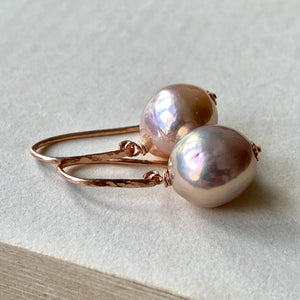 Peach-Rainbow Edison Pearls (Hand Forged) 14kRGF Earrings