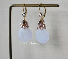 Load image into Gallery viewer, Exclusive: 福 Blessings Type A Lavender Jadeite, Brown Diamonds &amp; Gemstones 14kGF Earrings