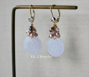 Exclusive: 福 Blessings Type A Lavender Jadeite, Brown Diamonds & Gemstones 14kGF Earrings