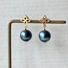 Load image into Gallery viewer, Peacock Blue Freshwater Pearls Fleur de Lis Studs