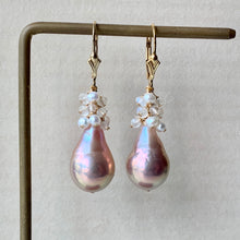 Load image into Gallery viewer, Larger AAA Pink-Rainbow Edison Drop Pearls &amp; White Gems 14kGF
