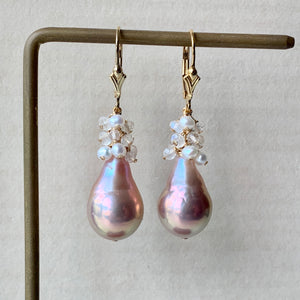 Larger AAA Pink-Rainbow Edison Drop Pearls & White Gems 14kGF