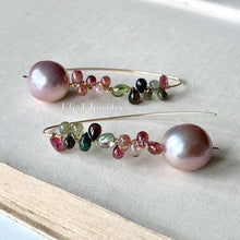 Load image into Gallery viewer, AAA Large Pink Edison Pearls, Tourmaline Vine 14kGF Hand Forged Hooks