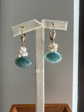 Load image into Gallery viewer, Exclusive Bluish-Green Jade Shells &amp; Pearls 14kGF Earrings