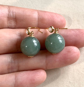 Type A Deep Green Large Jade Ball Earrings