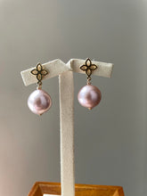 Load image into Gallery viewer, Large Champagne Pink Edison Pearls on Fleur-de-Lis Studs 14kGF