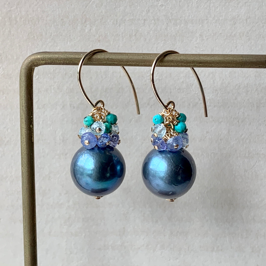 Peacock Pearls & Blue Gems 14kGF