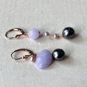 Eli. J Exclusive: Lavender Type A Seashells, AAA Rose Tahitian Pearls 14kRGF Mismatched Earrings