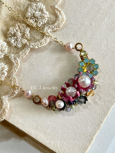 Posy: Vintage Flowers, Swarovski & Gems Necklace