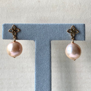 Large Peach Edison Pearls on Fleur de Lis Studs