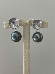 Dark Blue Freshwater Pearls on Rhodium Plated Studs