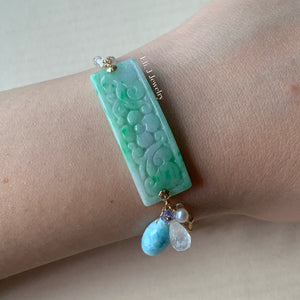 Eli. J Exclusive: Type A Jadeite Floral Bar & Gems Bracelet 14kGF