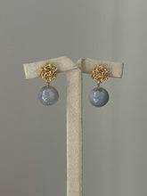 Load image into Gallery viewer, Jade Apples #1: Faint Lavender-Grey &amp; Green &amp; Floral Bouquet Gold Studs