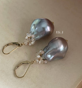 Silver Baroque Pearls & White Gems 14kGF Earrings