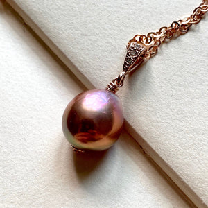 Lavender Rainbow Lustre Pearl 14k Rose Gold Filled Necklace