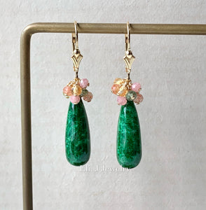 Custom-Cut Dark Green Type A Jadeite Drops & Fresh Gemstones 14kGF