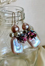 Load image into Gallery viewer, The Grand Dame: Pink Keshi Pearls, Vtg Baroque Pearls, Vtg Flowers Earrings