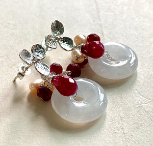 Icy White Jade with Rubies & Pearls