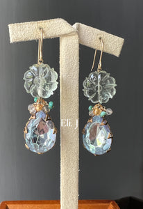 Mint Dreams: Green Amethyst, Vtg Glass Teardrop Gems, Gems 14kGF Earrings